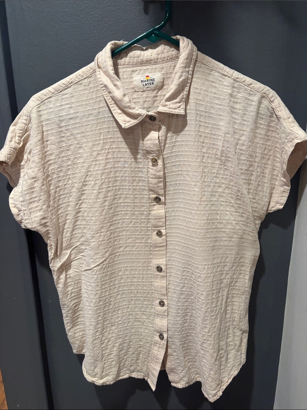 Marine Layer Natural Cream Short Sleeve Button-Down Shirt